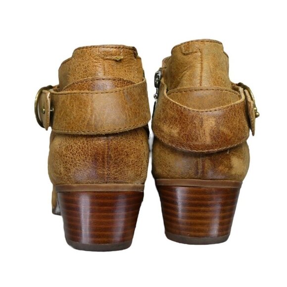 Clarks Boots Sz 7.5 Ankle Western Harness Booties Heels Brown Leather Spye Belle - Picture 5 of 10